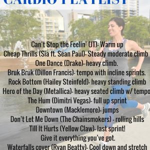 June 2016 cardio playlist! Perfect for your next sweaty cardio workout and includes a mix of sprints, tempo work, and hills. Pin this for the next time you need gym inspiration! fitnessista.com