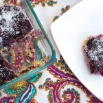 no-bake blueberry jam bars. Grain-free, vegan, no sugar added and a perfect healthy snack option! www.fitnessista.com