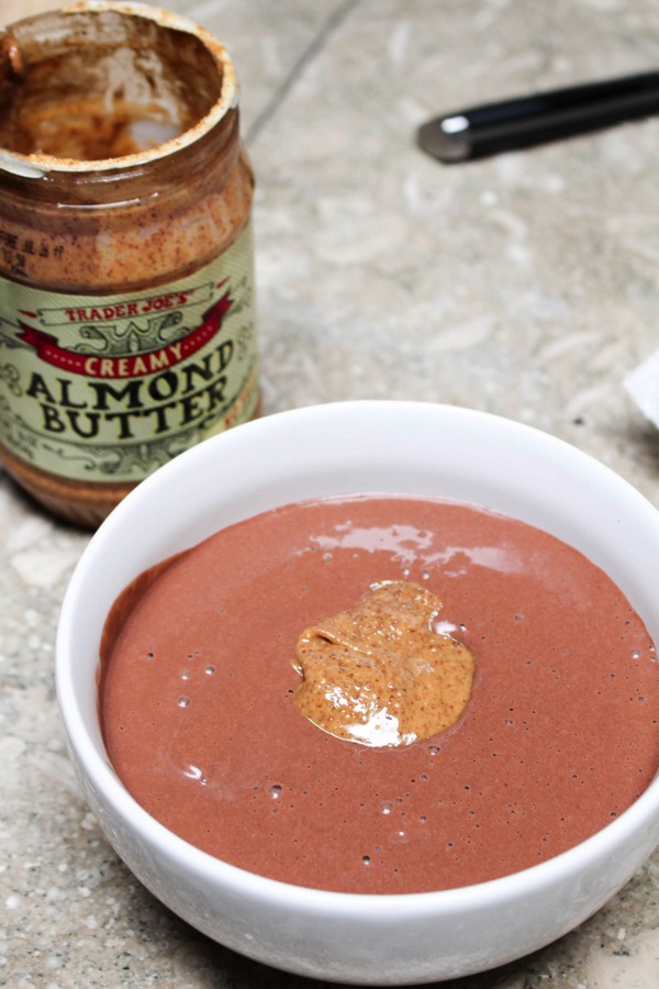 Chocolate protein acai bowl with almond butter