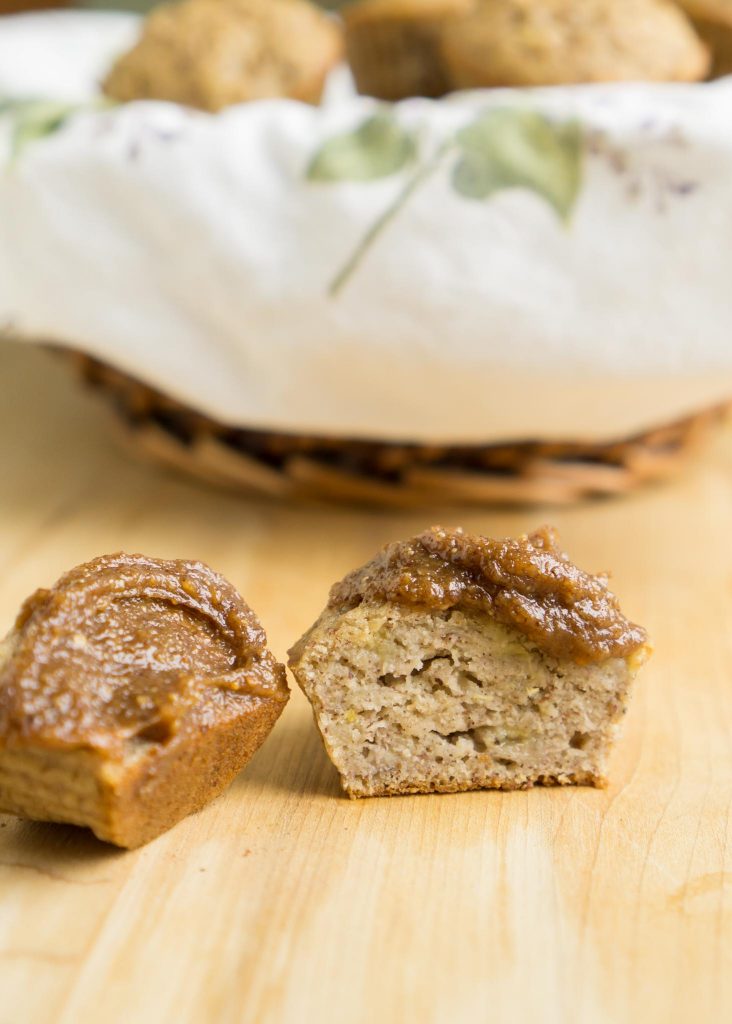 gluten-free banana almond muffin topped with protein fluff