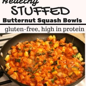 Stuffed butternut squash bowls! A high protein way to get veggies with dinner, plus tons of protein. fitnessista.com