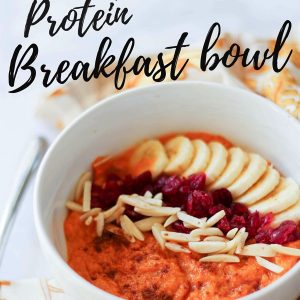 Sweet potato protein breakfast bowl! A delicious way to switch it up from the usual hot bowl of oats. fitnessista.com